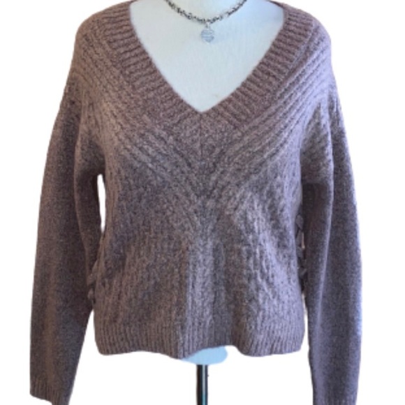 Almost Famous V-Neck Lace-Up Sweater